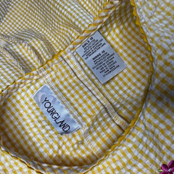 Vintage Youngland Yellow Dress Girls 10 Gingham Floral Embroidered Cottagecore - Picture 5 of 8
